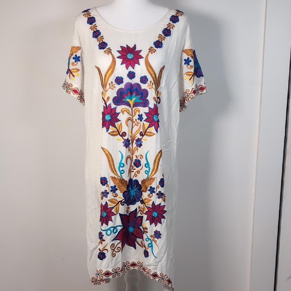 Embroidered Floral Midi Dress - Multicolor